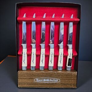 MCM Vintage Regent Sheffield Cutlery Steak Knife Set 6 PC Silver Floral Pattern